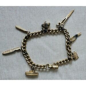 Vintage Gold Tone Charm Bracelet‎ Barber Hairdresser Beauty Salon Theme